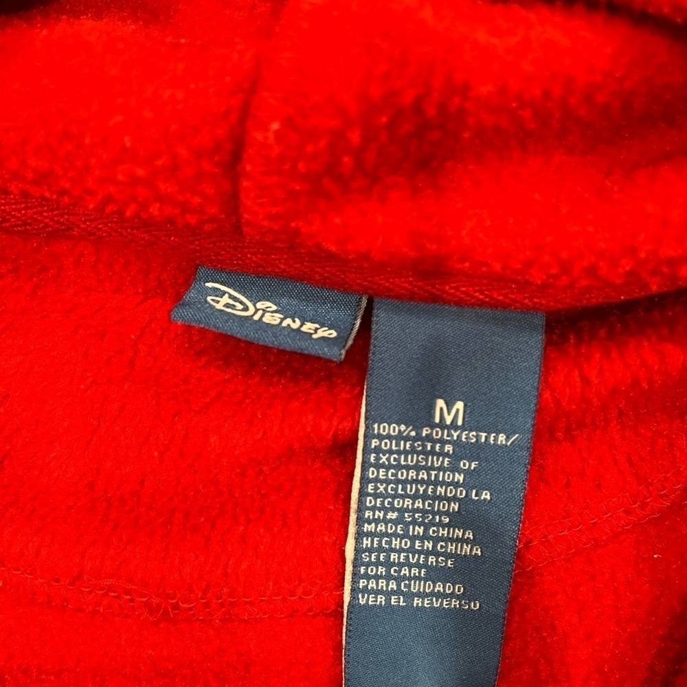 [M] DISNEY Fleeced Hoodie Mickey Mouse Pullover 1/4 Zip USA Cartoon Vintage Red - Picture 4 of 7